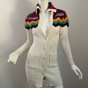Rare FENDI cable knit multicolor heart sweater dress